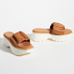 Anthropologie Brown Scrunched Platform Sandals Size 8